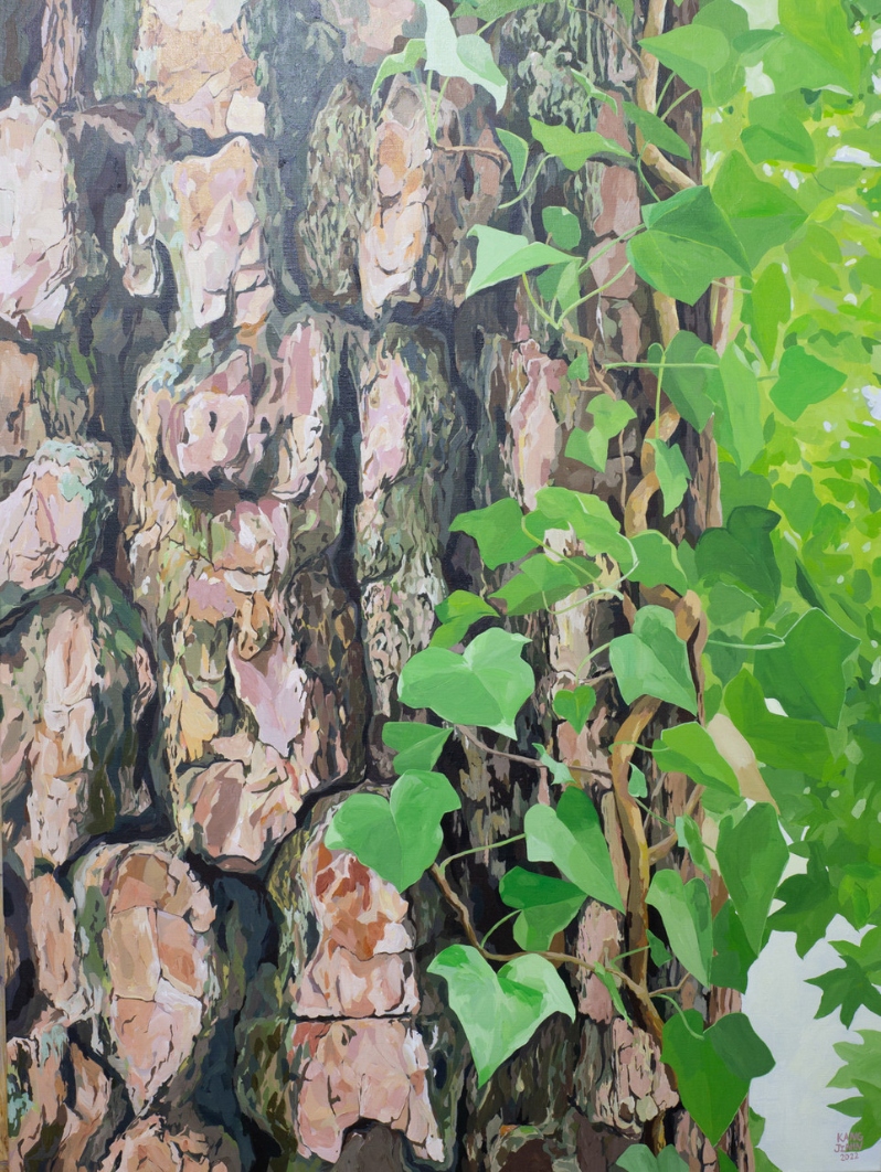 Product Description: unfolded stories (Pine tree)</br></br>Ji Ahn Kang</br></br>Acrylic on linen</br></br>30 x 40 inches</br></br>2022</br> unfolded stories (Pine tree) - Ji Ahn Kang