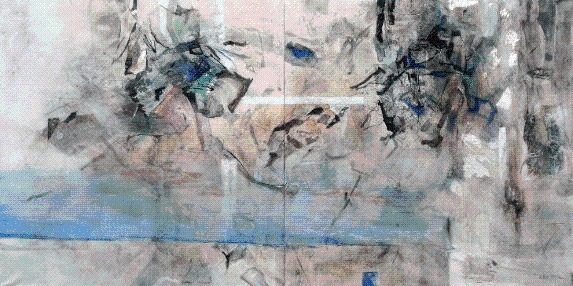 Product Description: Krystal Hart</br></br>A Solemn Assembly, 2020</br></br>36in. x 72in.</br></br>Walnut ink, sumi ink, minerals, pigments, graphite powder, oyster shell, sliver leaf, found tulle, string, mitsumata, on kumohada mashi washi mounted to panel.</br> A Solemn Assembly