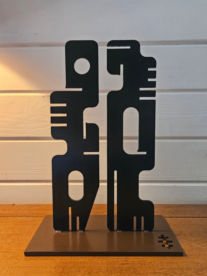 Product Description: Night</br></br>Dakota Merritt</br></br>8in. x 4in. x 12in.</br></br>2023</br></br>Welded Corten steel with enamel paint</br></br>$350</br> Night by Dakota Merritt