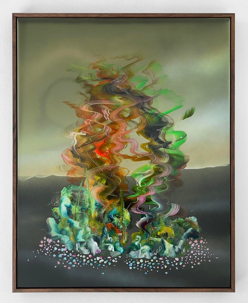 Product Description: Mirage (smoke&haze)</br></br>Zach Storm</br></br>23in. x 29in.</br></br>2021</br></br>Oil and acrylic on aluminum panel</br></br>$5,000</br> Mirage (smog&haze) by Zach Storm