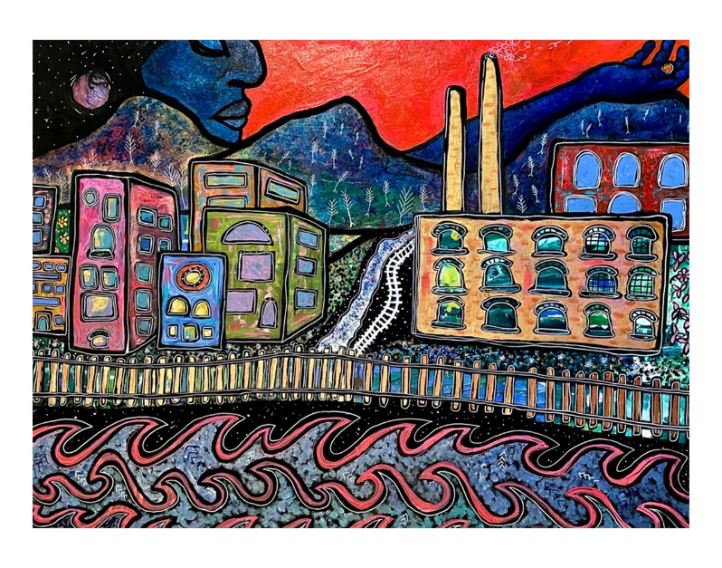 Product Description: Northern Flow</br></br>Bevelyn Ukah</br></br>40x30In</br></br>2023</br></br>Acrylic + Collage</br></br>1,800</br> Northern Flow by Bevelyn Ukah