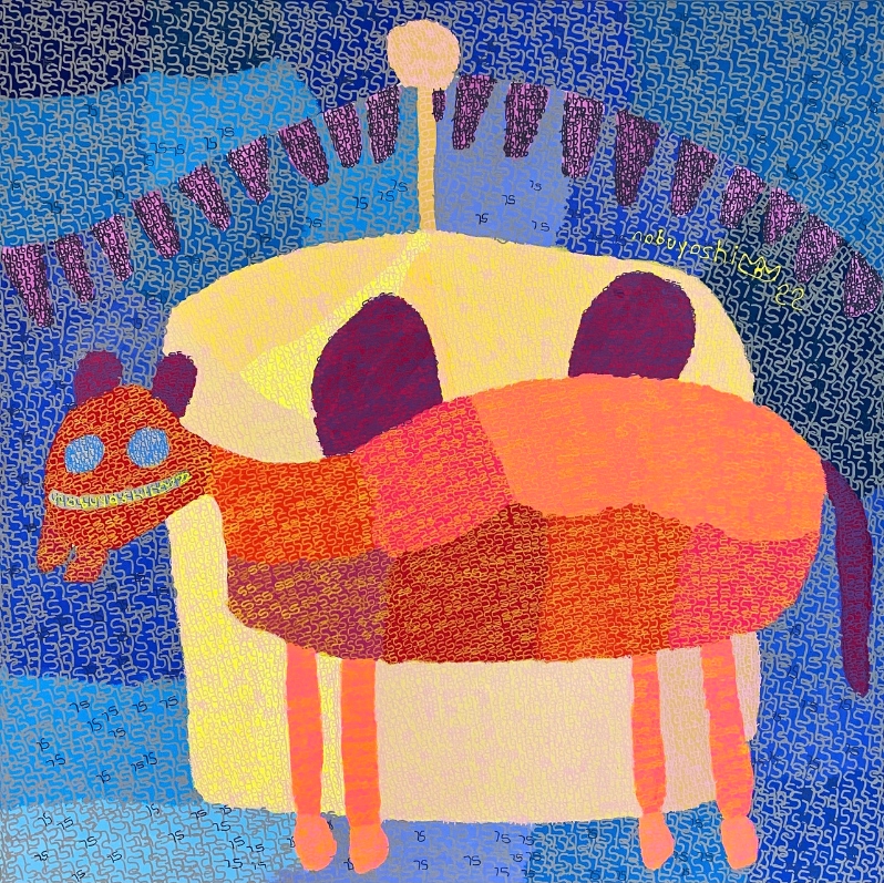 Product Description: The camel is having a chilling day because it’s at the circus 22</br></br>King Godwin</br></br>36x36"</br></br>Acrylic on Canvas</br></br>2023</br></br>$3200</br> The camel is having a chilling day because it’s at